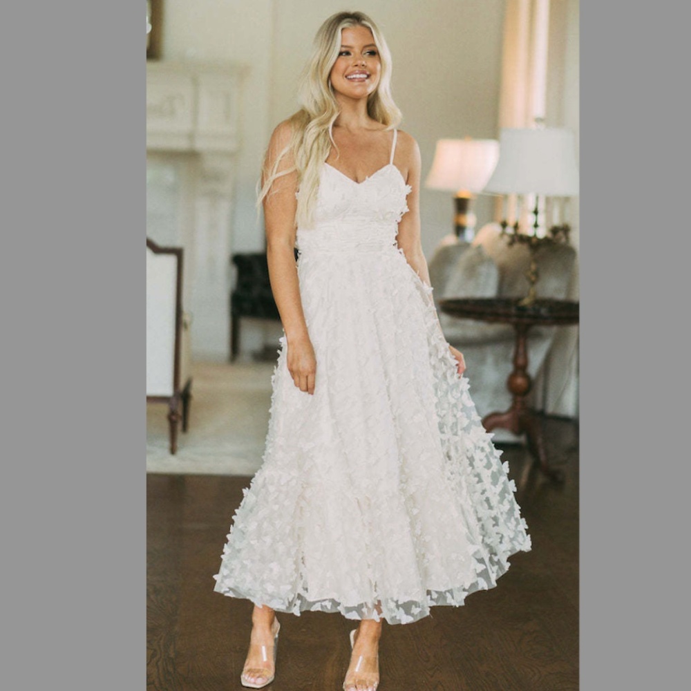Mable White Butterfly Applique Dress